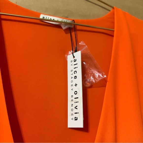Alice + Olivia | NWT Sandra Wrap Dress Mini Flutter Sleeve Monarch Orange Size 8 - Picture 5 of 12